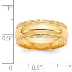 14k Yellow Gold 8mm Double Milgrain Comfort Fit Wedding Band Size 4