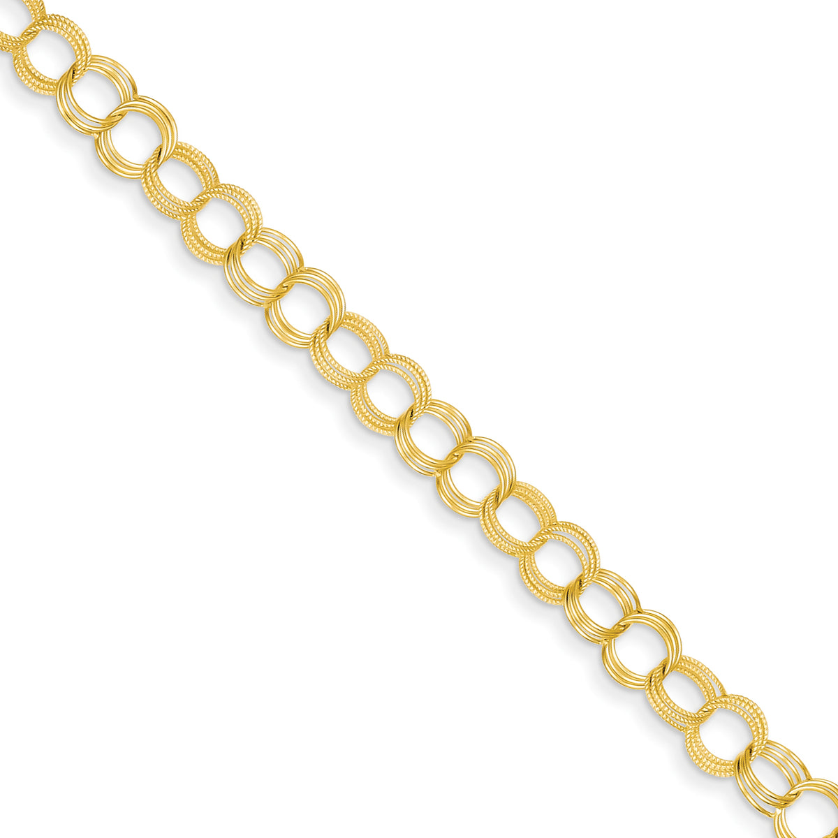 14k Solid Triple Link Charm Bracelet