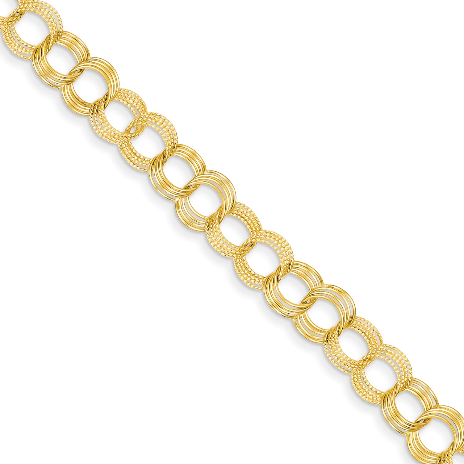 14k Solid Triple Link Charm Bracelet