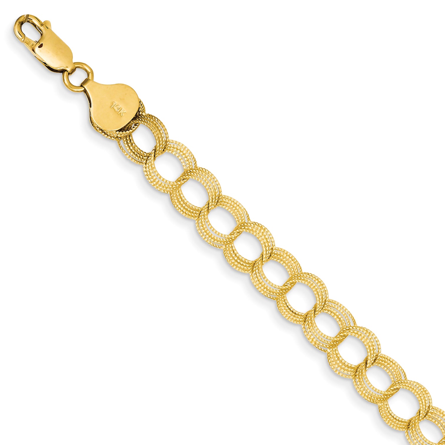 14k Solid Triple Link Charm Bracelet