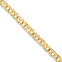 14k 8in 6.5mm Solid Double Link Charm Bracelet