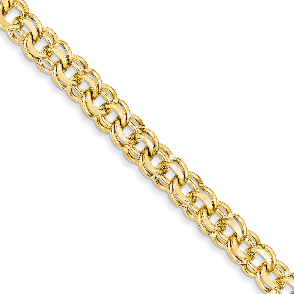 14k 8in 8.5mm Solid Double Link Charm Bracelet