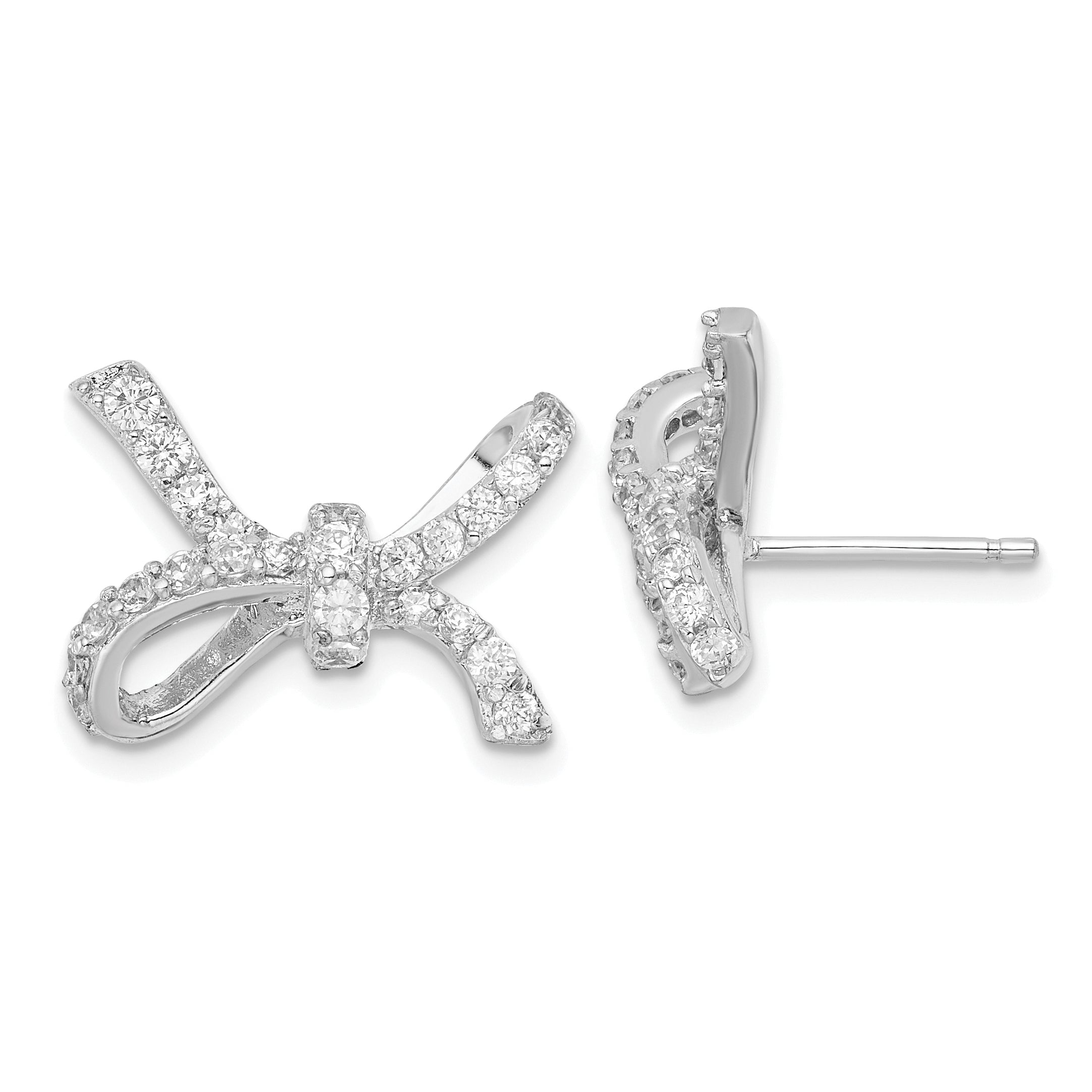 Cheryl M Sterling Silver CZ Bow Post Earrings