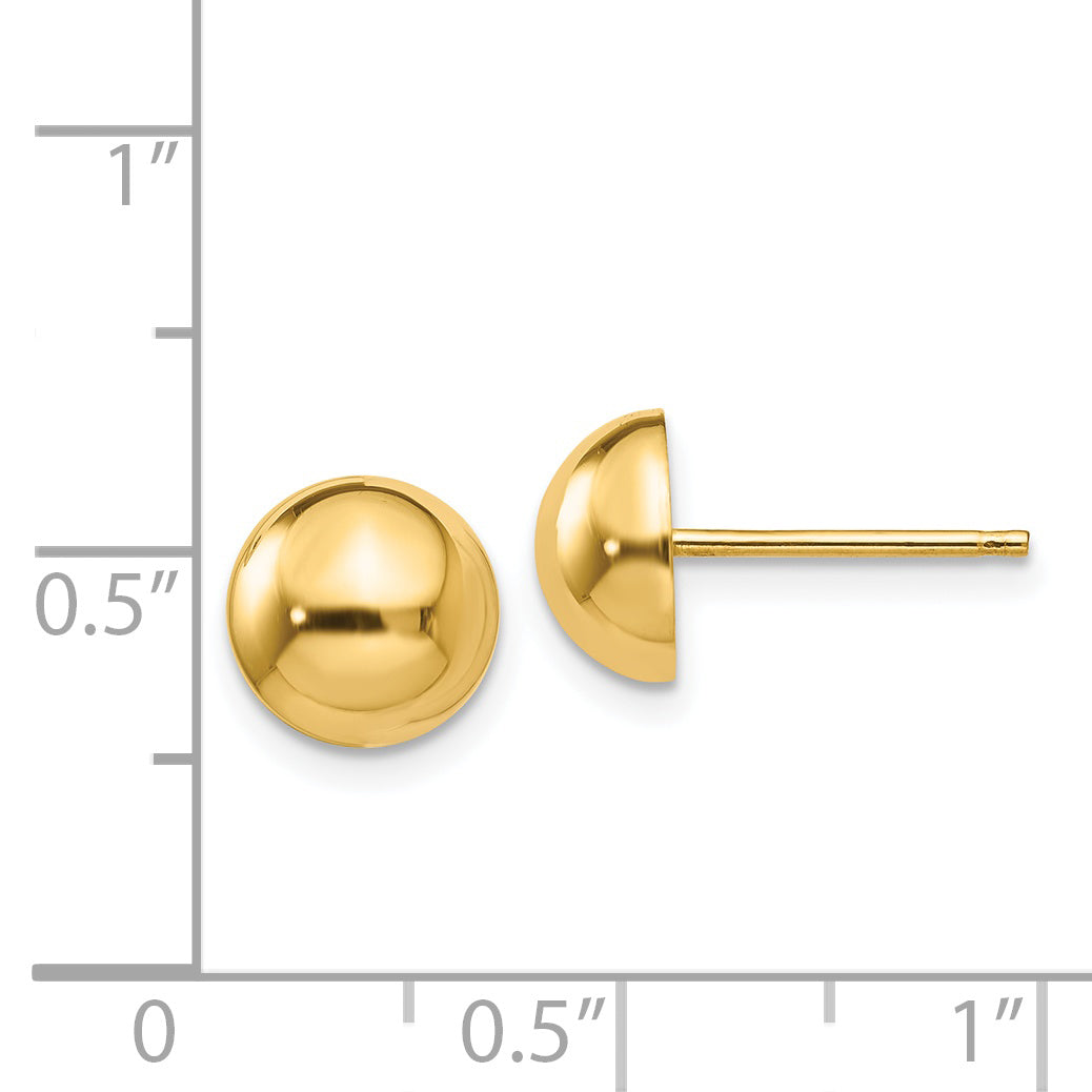 14K Gold Polished Half Ball Post Earrings for Women  Elegant 8mm Design