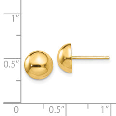 14K Gold Polished Half Ball Post Earrings for Women  Elegant 8mm Design