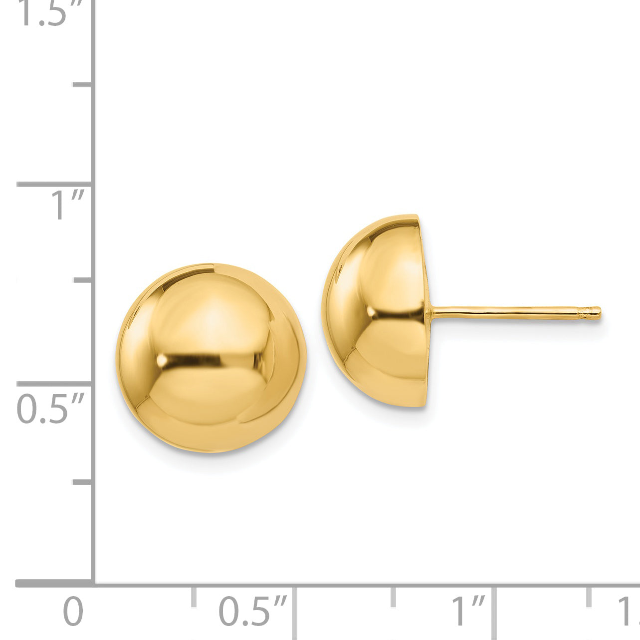 14K Gold Polished Half Ball Post Earrings Elegant 12mm Design