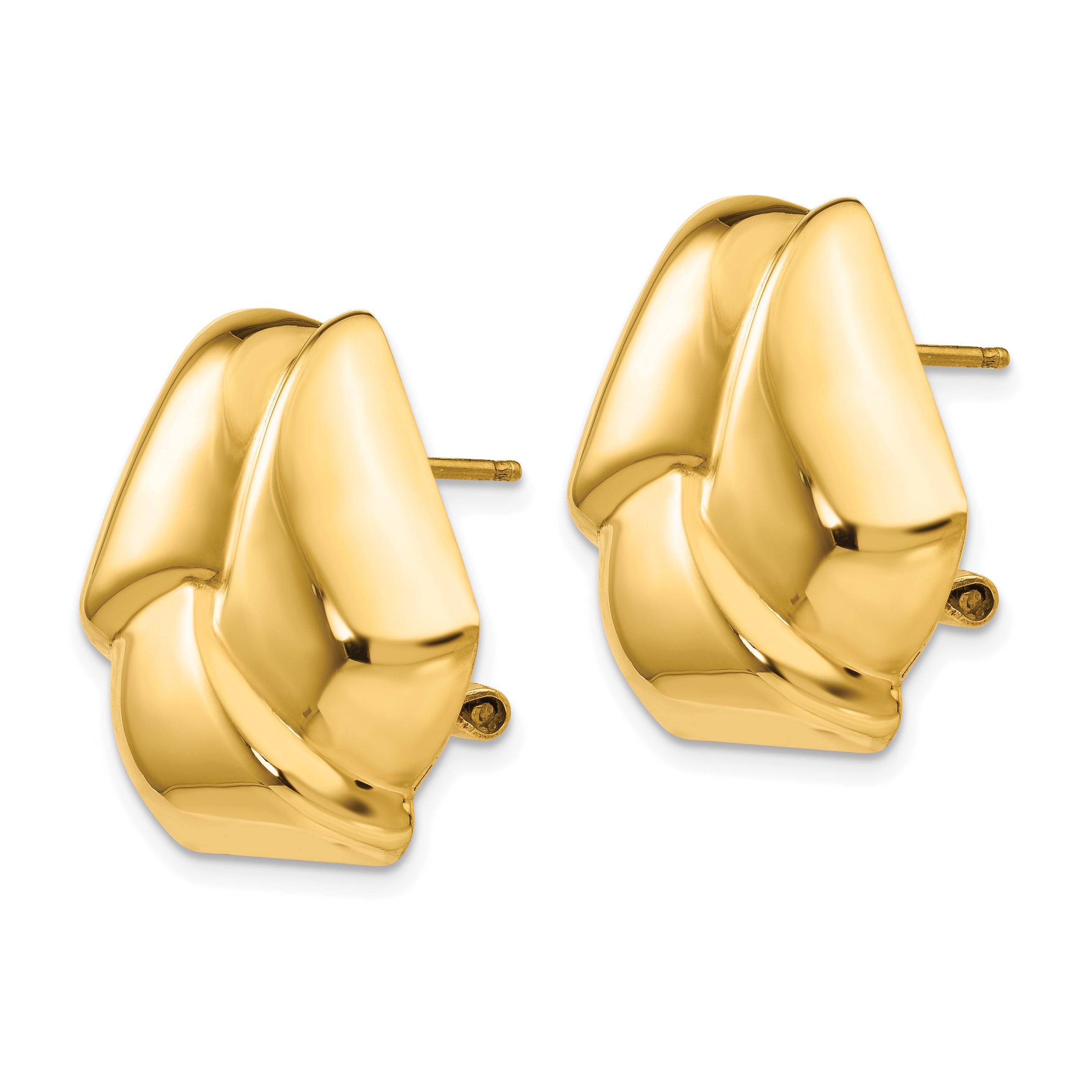 14K Gold Polished Knot Earrings with Omega Back  Elegant Hollow Design