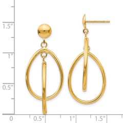 "14K Gold Polished Oval Dangle Earrings for Women – Elegant Drop Design"