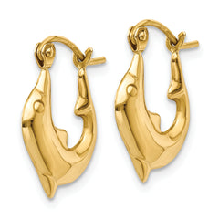 14K Gold Dolphin Hoop Earrings with Polished Finish Creole Style