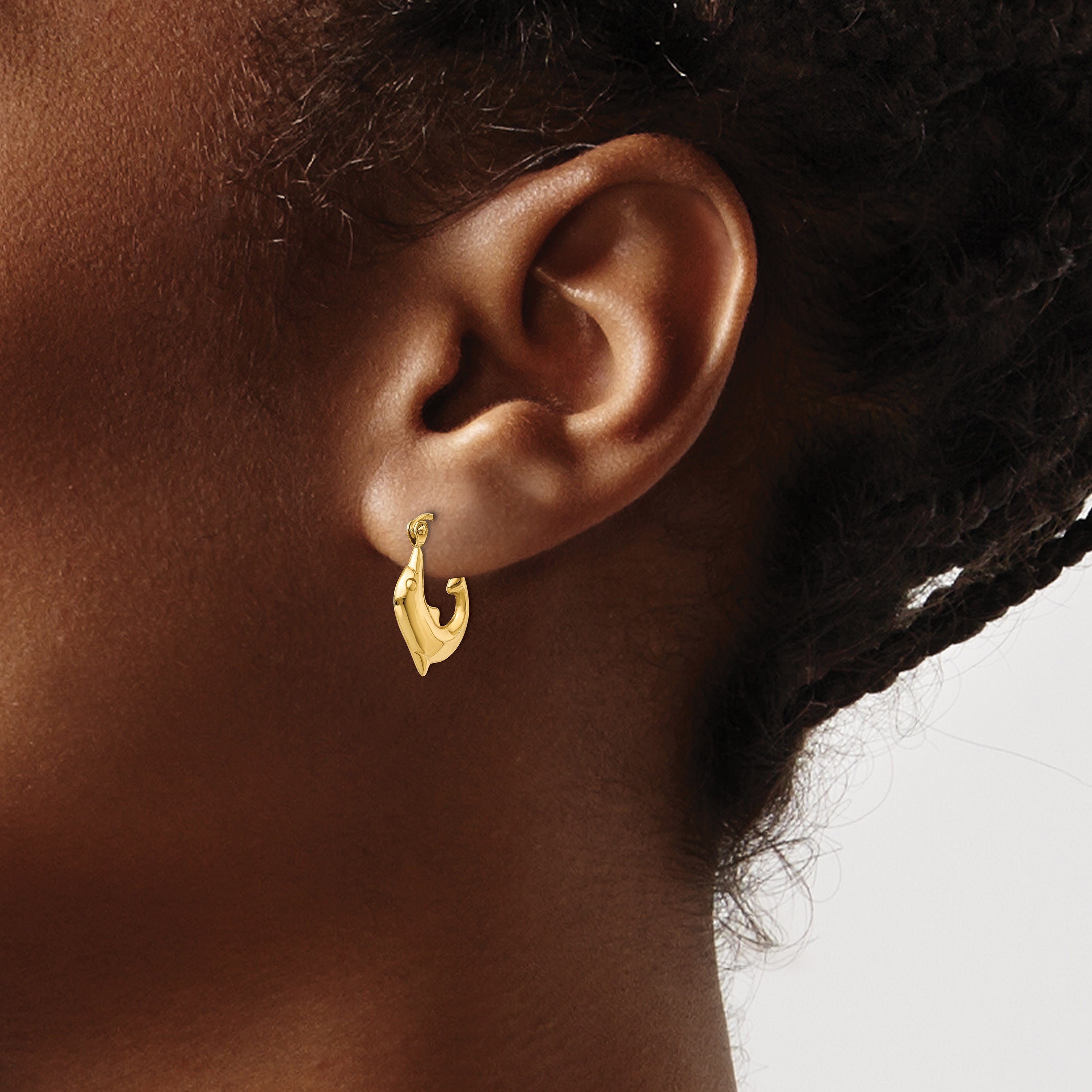 14K Gold Dolphin Hoop Earrings with Polished Finish Creole Style