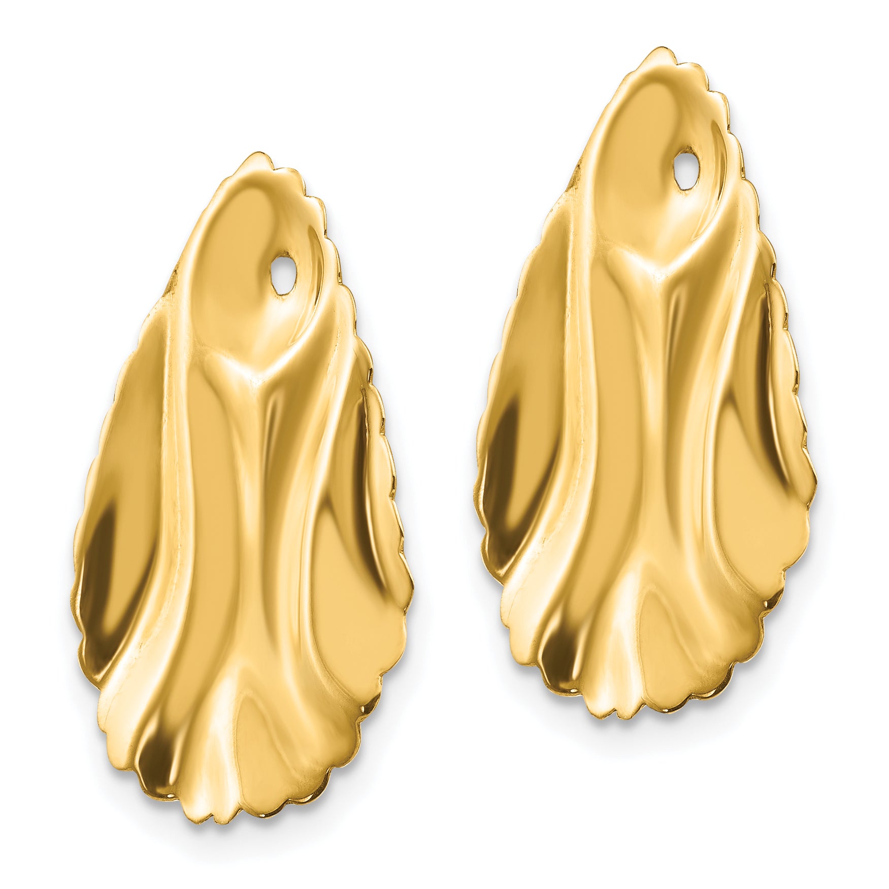 14K Gold Hammered Oval Earring Jackets with Polished Finish