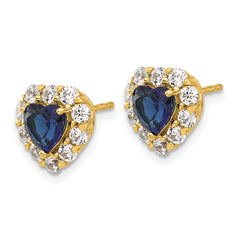 14K Lab Grown Diamond & Cr Sapphire Halo Heart Post Earrings