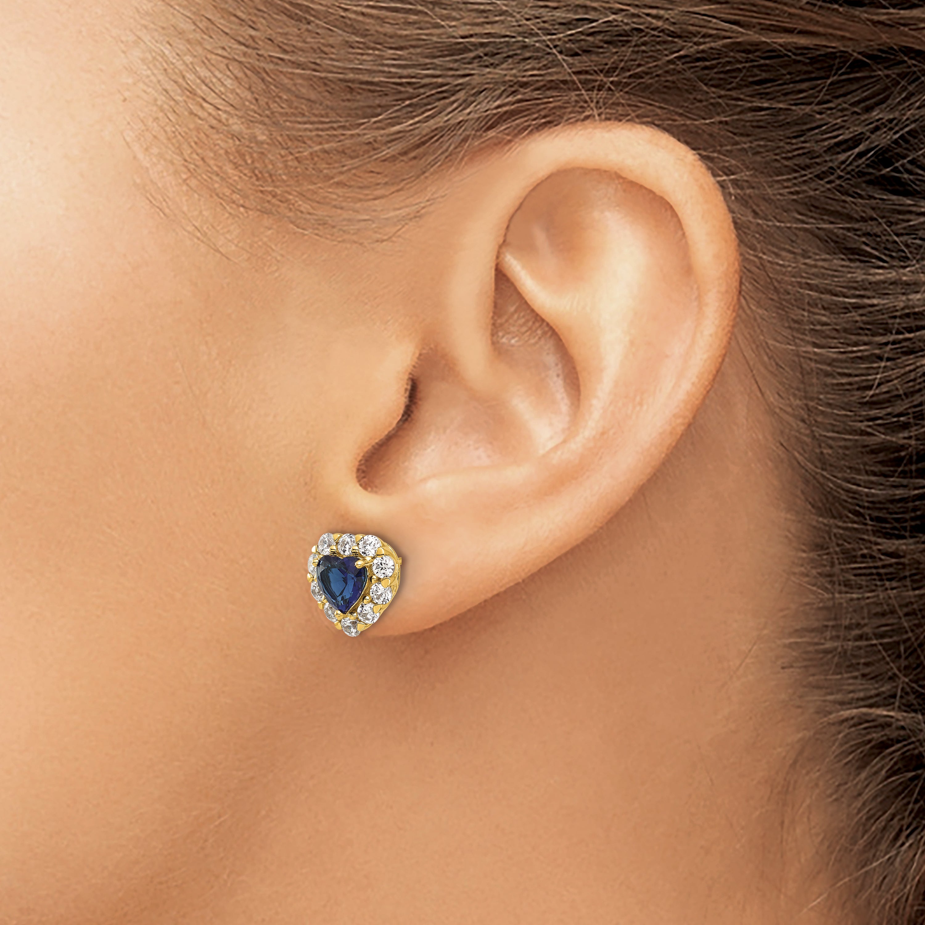 14K Lab Grown Diamond & Cr Sapphire Halo Heart Post Earrings