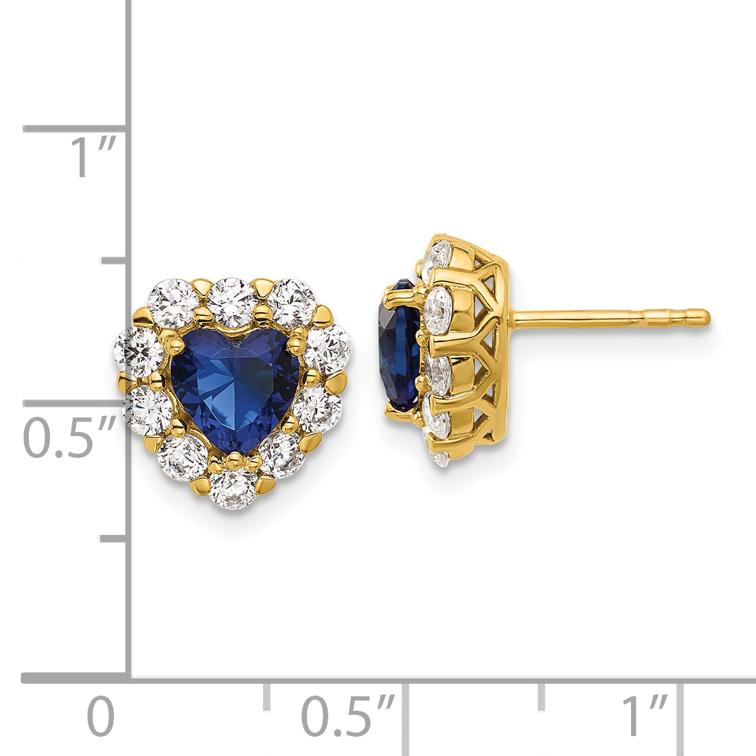 14K Lab Grown Diamond & Cr Sapphire Halo Heart Post Earrings