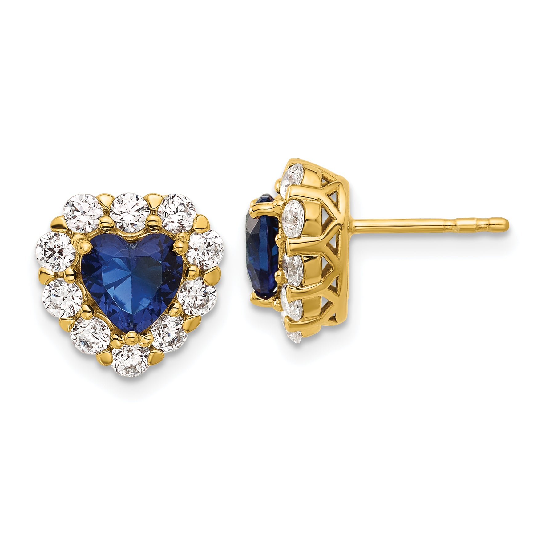 14K Lab Grown Diamond & Cr Sapphire Halo Heart Post Earrings