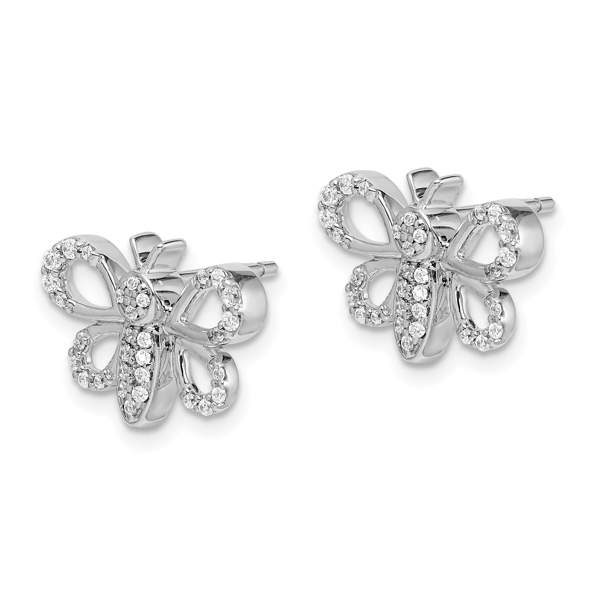 14k White Gold Diamond Bee Earrings