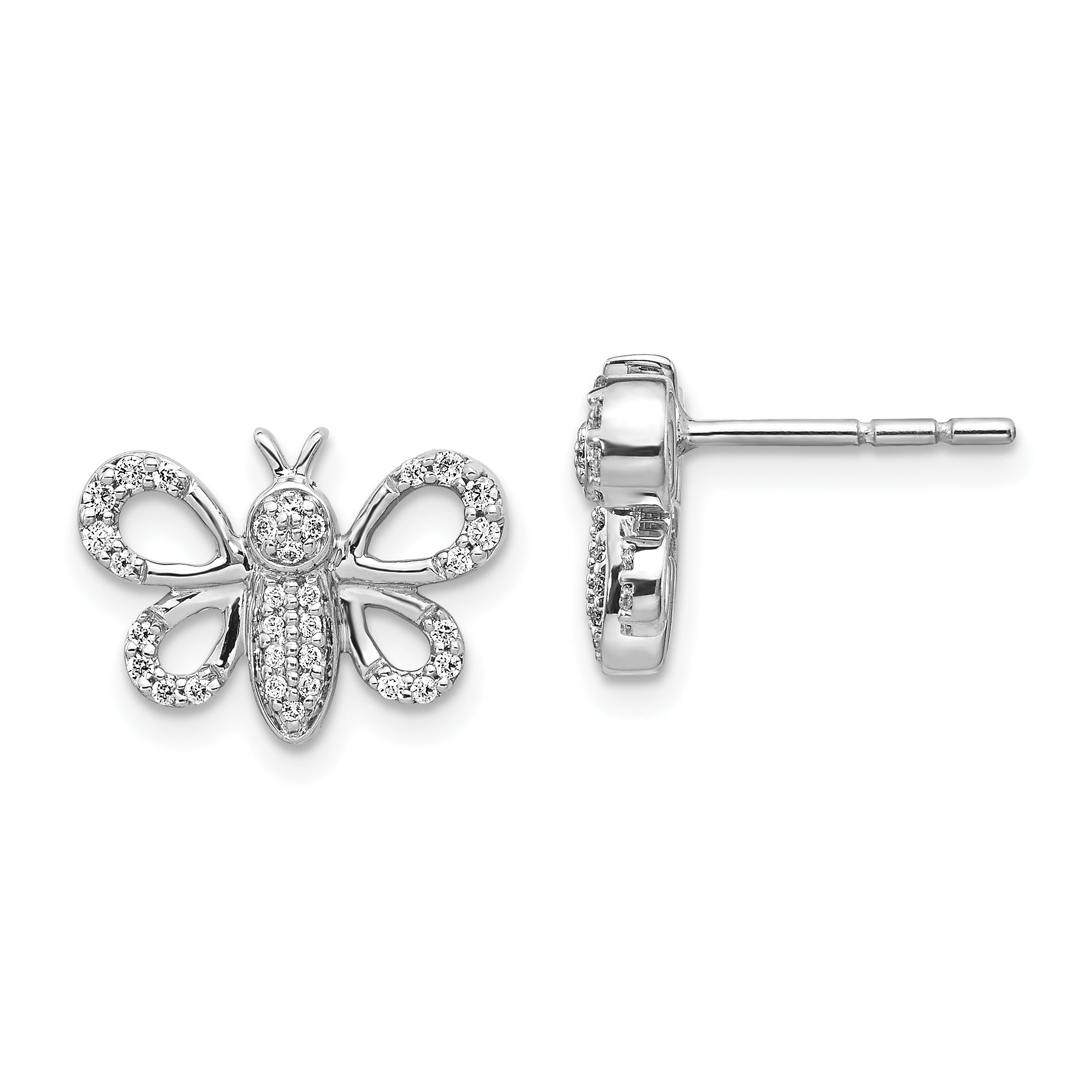 14k White Gold Diamond Bee Earrings