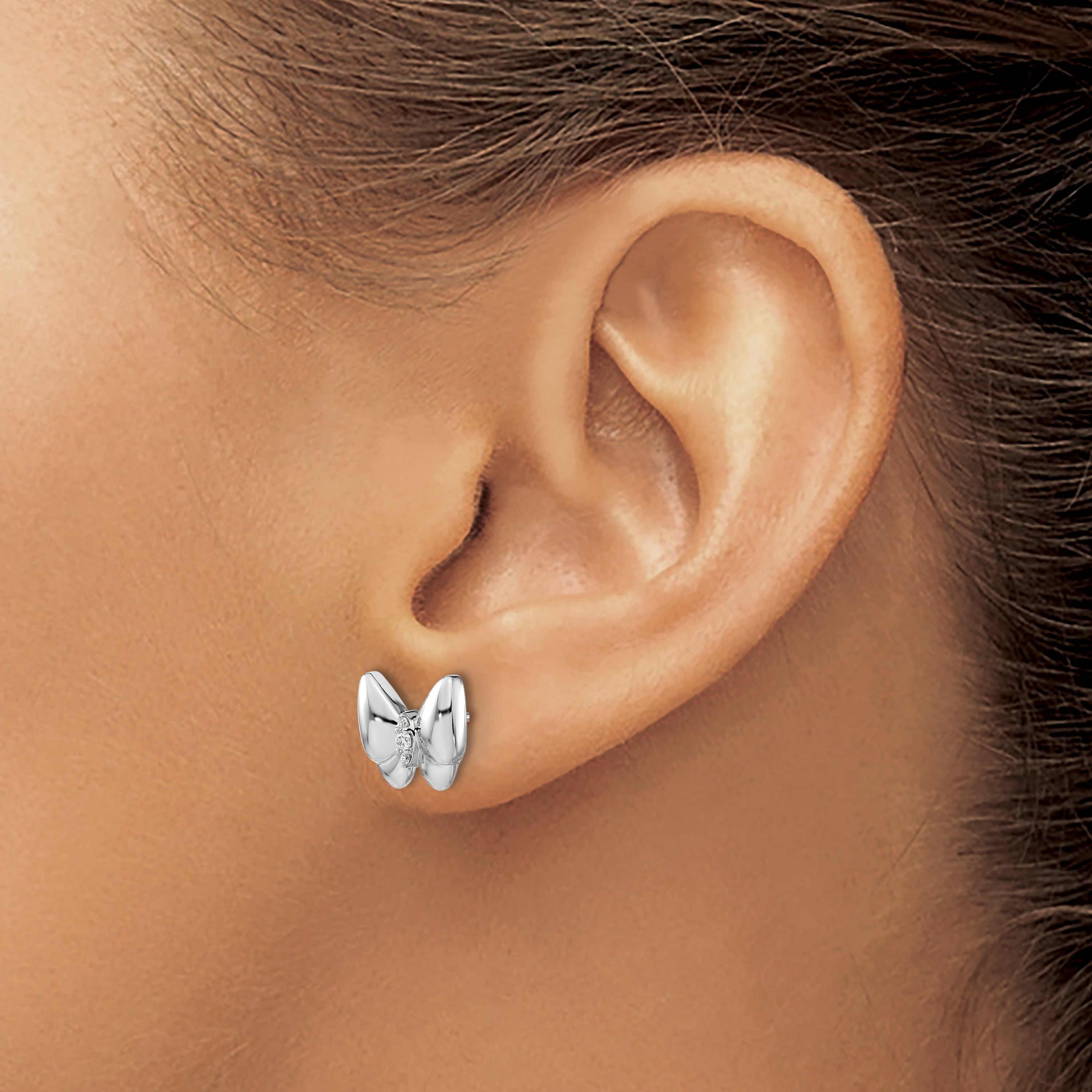 14k White Gold Diamond Butterfly Earrings