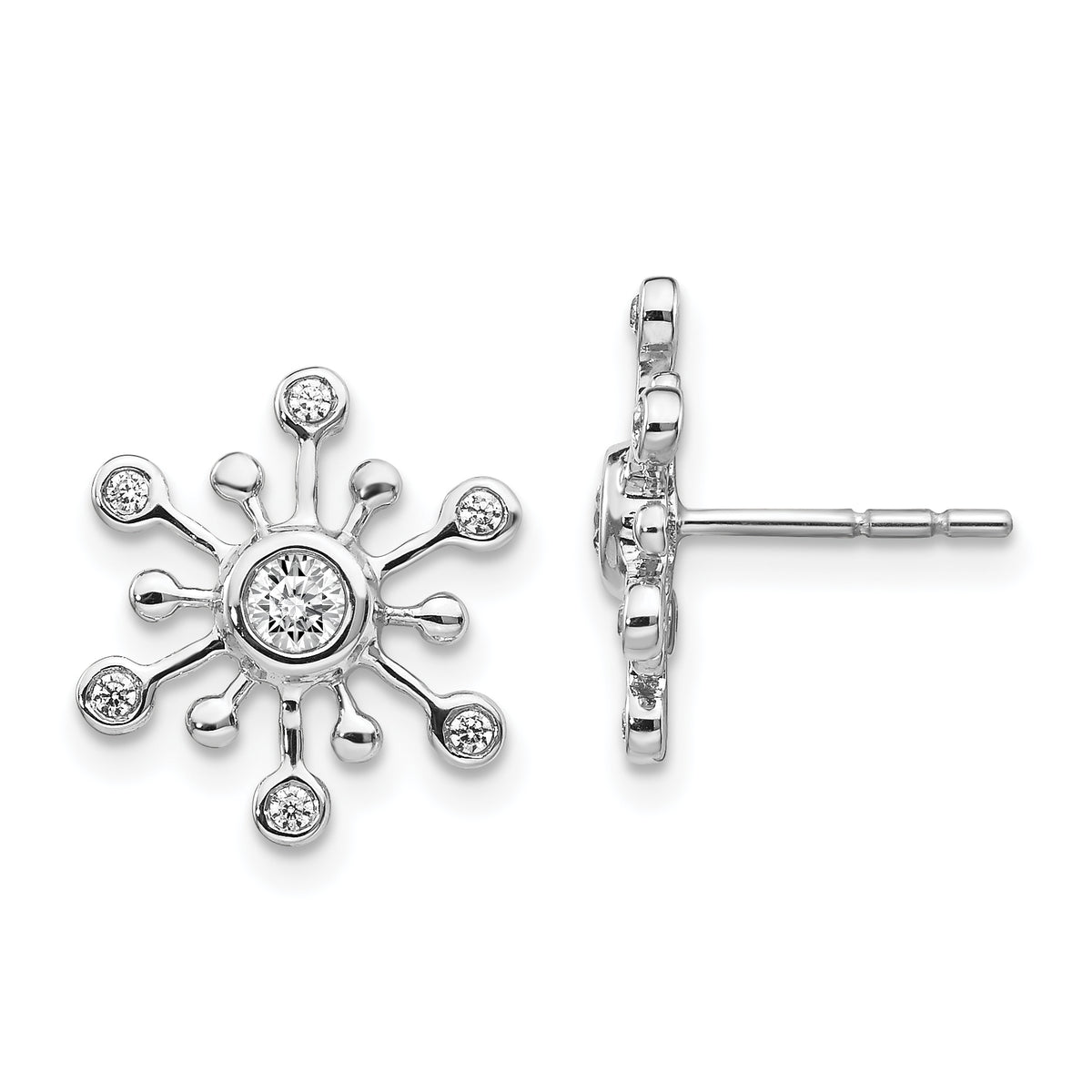 14k White Gold Diamond Snowflake Earrings