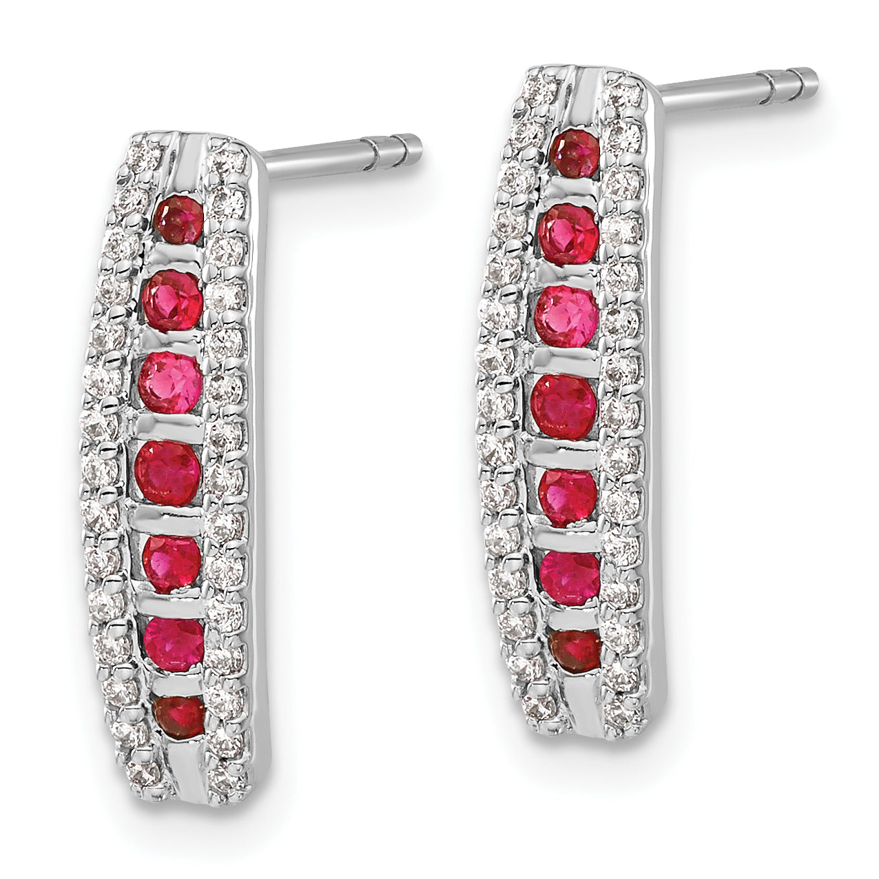 14K White Gold Lab Grown Diamond and Created Ruby Fancy Earrings