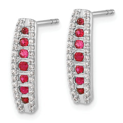 14K White Gold Lab Grown Diamond and Created Ruby Fancy Earrings