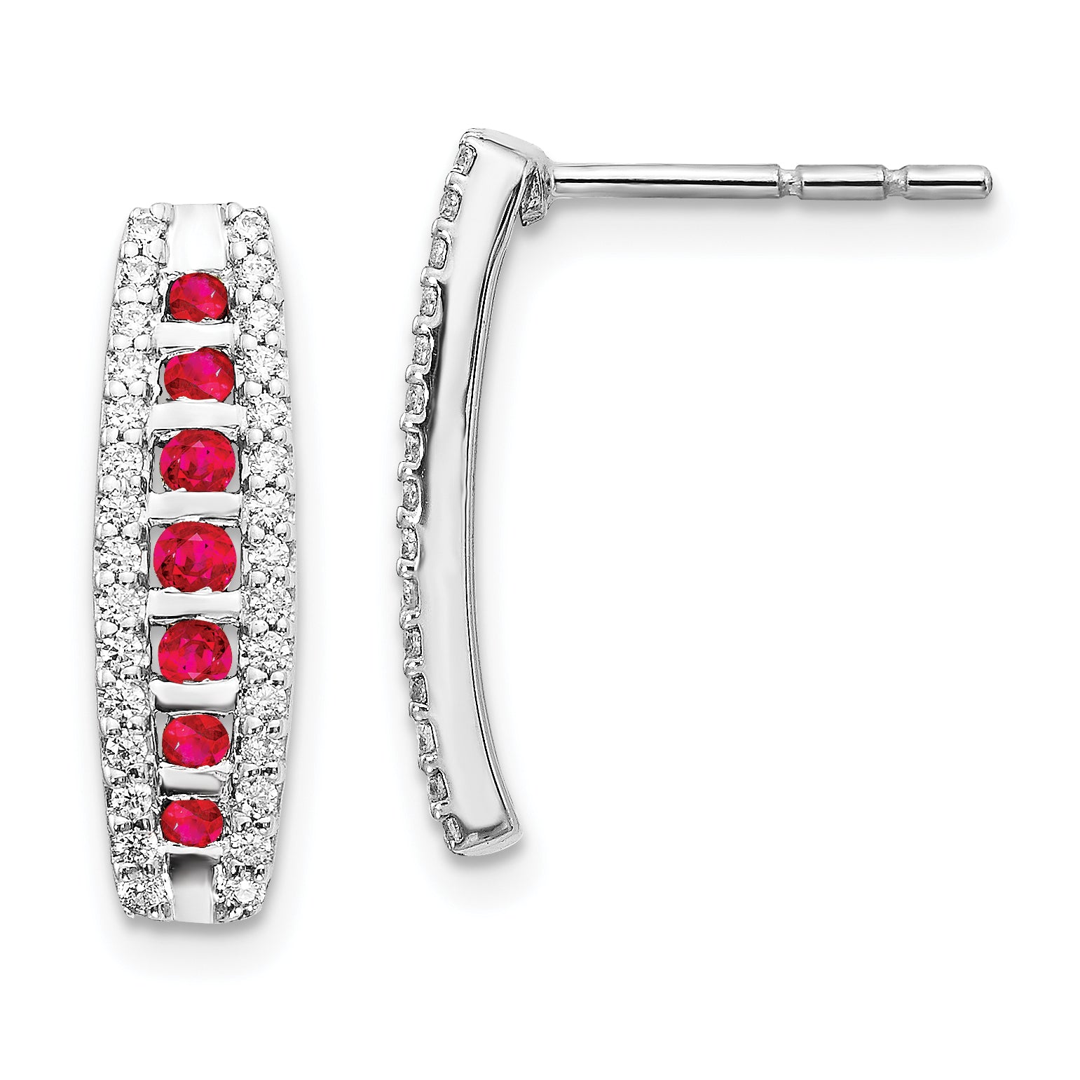 14K White Gold Lab Grown Diamond and Created Ruby Fancy Earrings