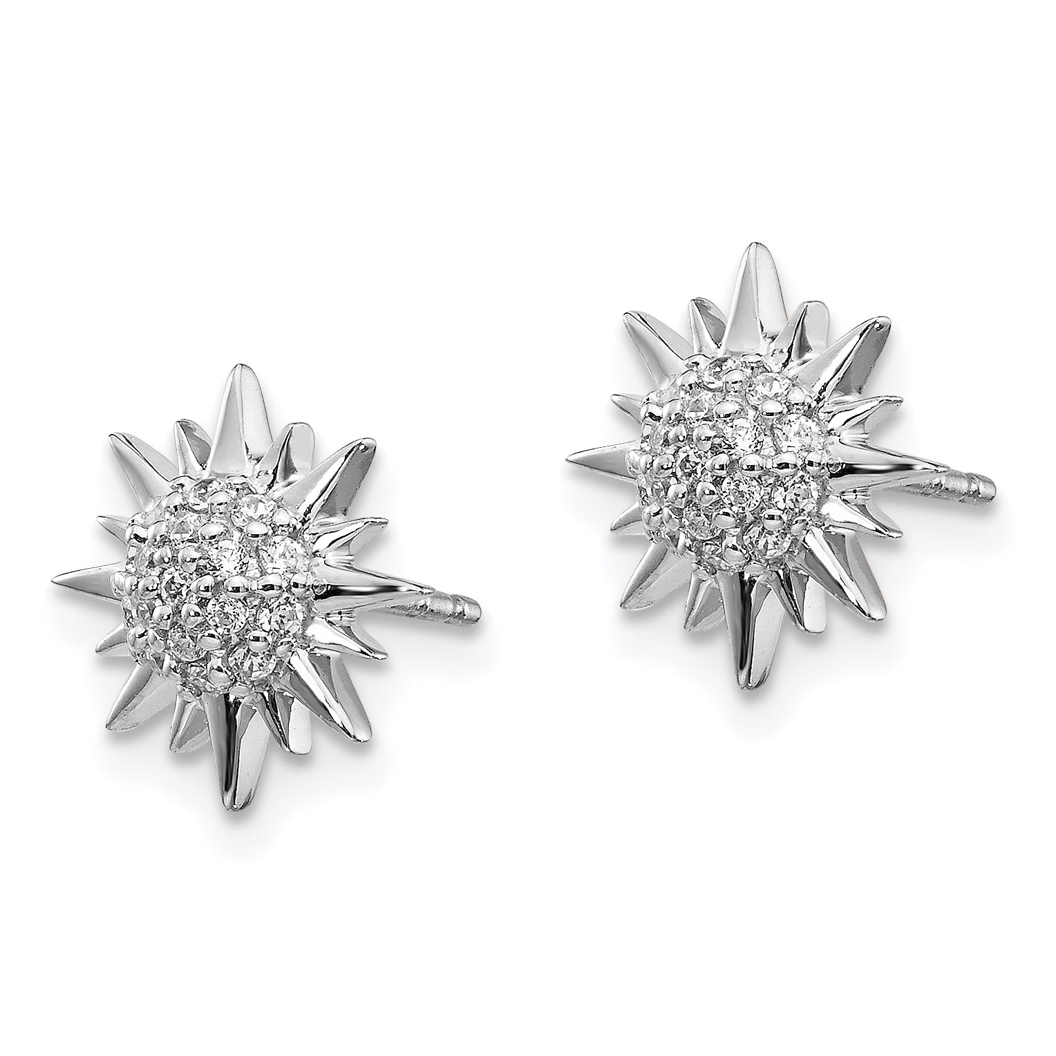 14k White Gold Diamond Fancy Sun/Star Earrings