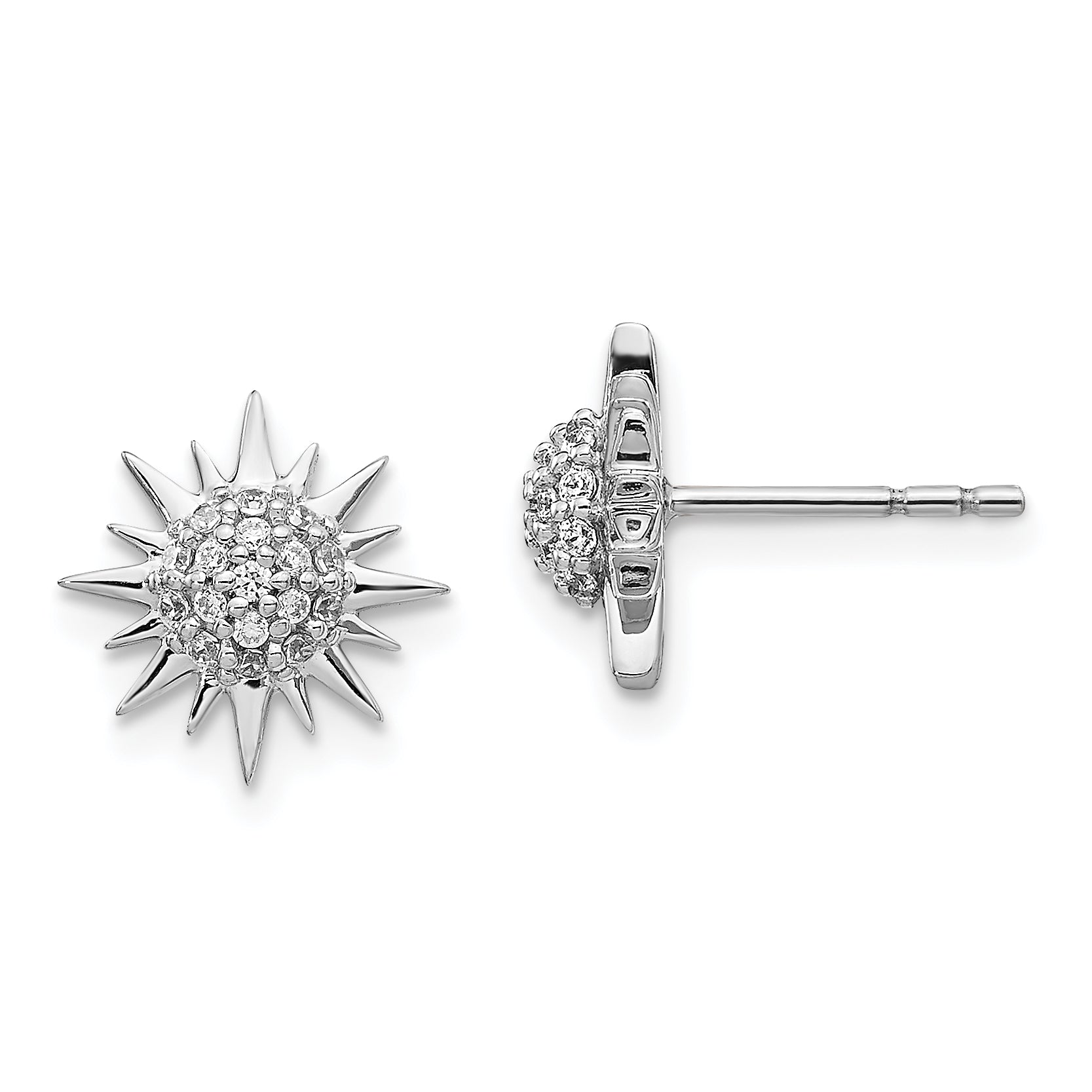 14k White Gold Diamond Fancy Sun/Star Earrings