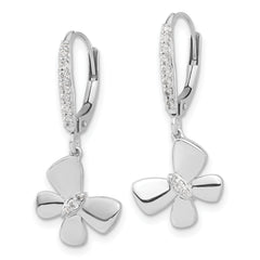 14k White Gold Diamond Butterfly Leverback Earrings