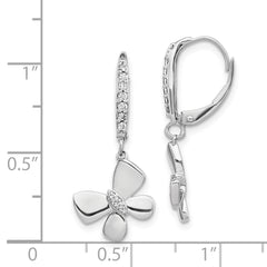 14k White Gold Diamond Butterfly Leverback Earrings