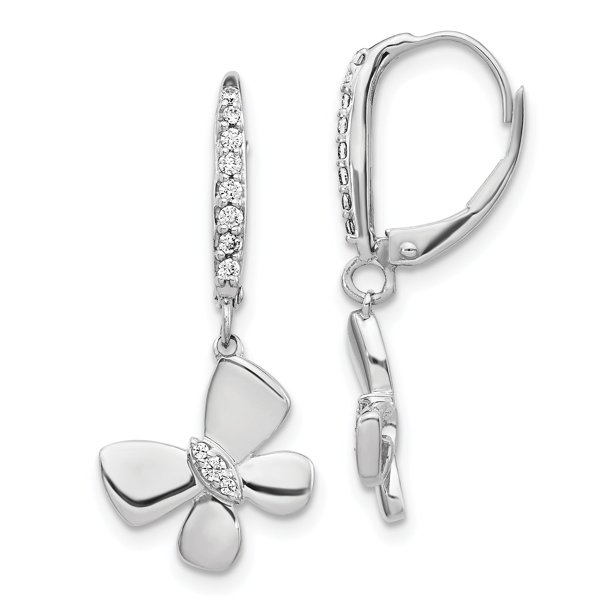 14k White Gold Diamond Butterfly Leverback Earrings