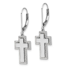 14k White Gold Diamond Fancy Cross Leverback Earrings