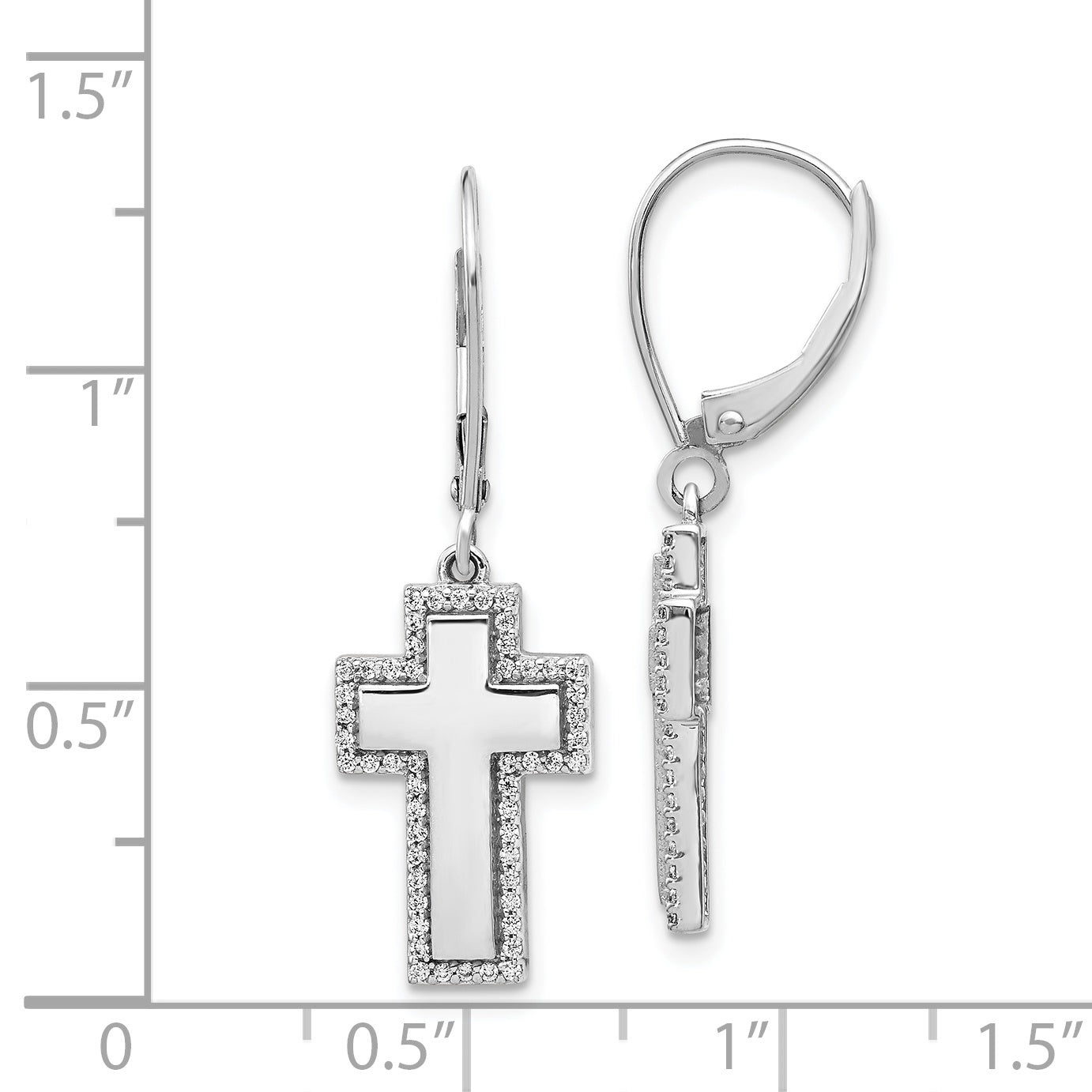 14k White Gold Diamond Fancy Cross Leverback Earrings