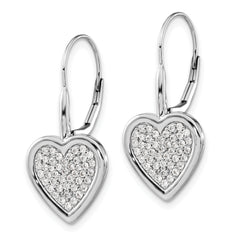 14k White Gold Diamond Fancy Heart Leverback Earrings