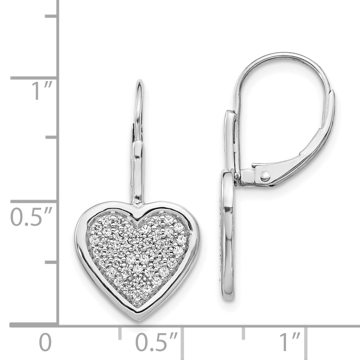 14k White Gold Diamond Fancy Heart Leverback Earrings