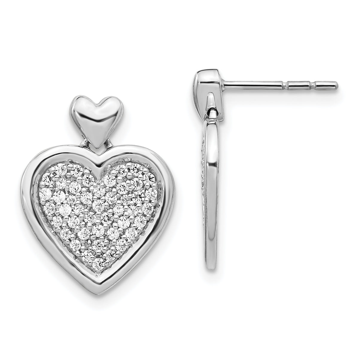 14k White Gold Diamond Fancy Heart Post Earrings