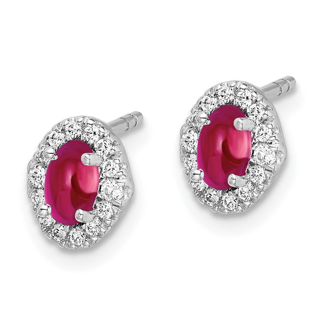 14K White Gold Lab Grown Diamond and Cabochon Cr Ruby Earrings