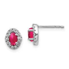 14K White Gold Lab Grown Diamond and Cabochon Cr Ruby Earrings