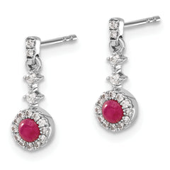 14K White Gold Lab Grown Diamond and Cabochon Created Ruby Earrings