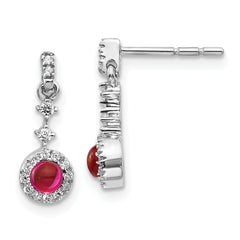 14K White Gold Lab Grown Diamond and Cabochon Created Ruby Earrings