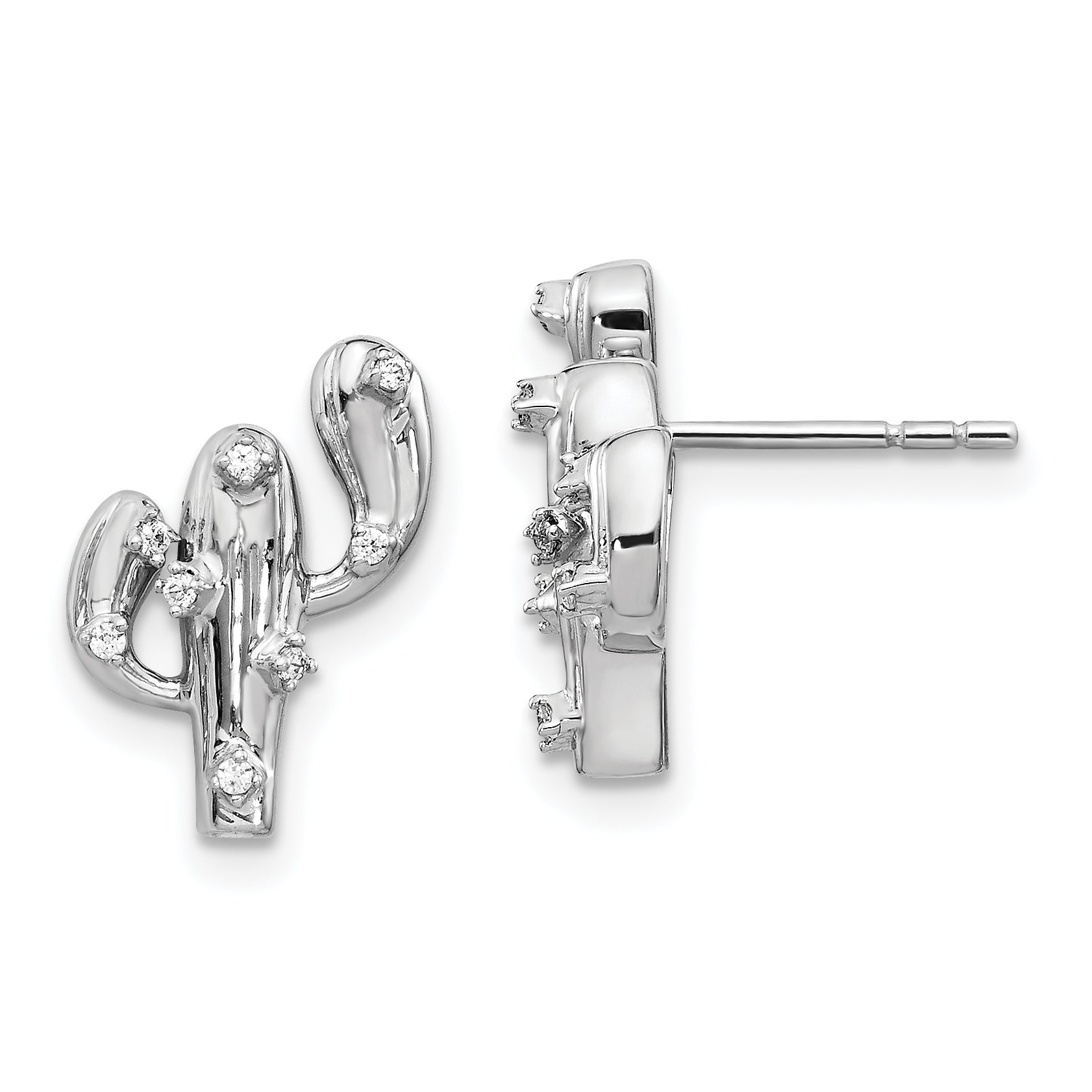 14k White Gold Diamond Cactus Earrings