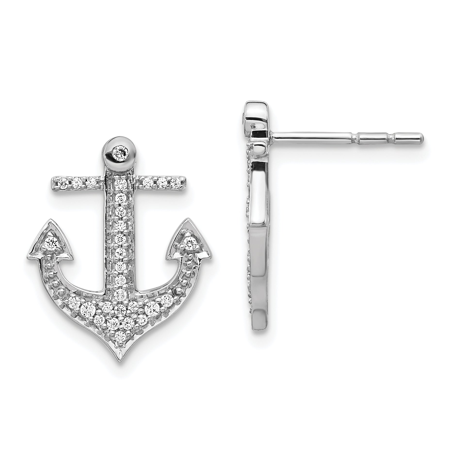 14k White Gold Diamond Anchor Earrings