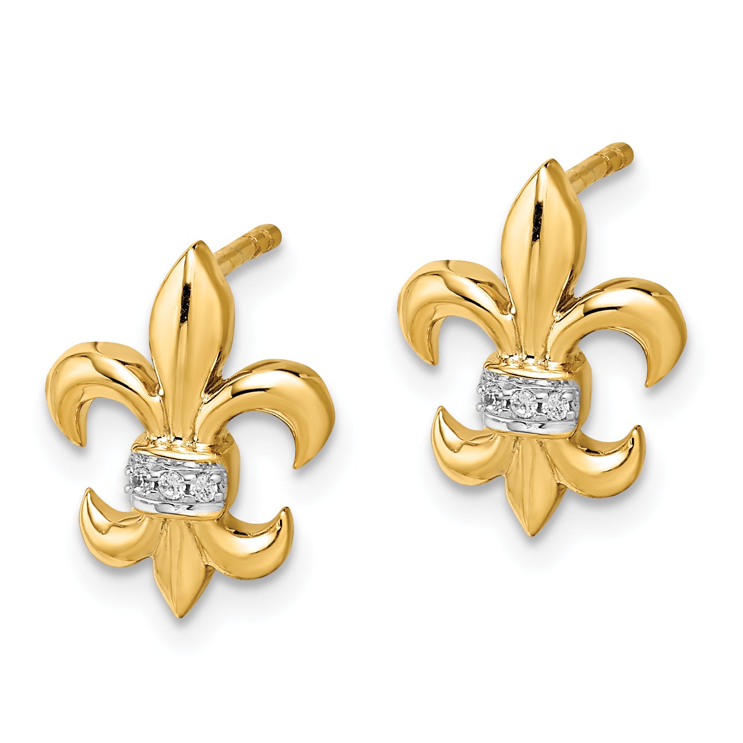 14k White Gold Diamond Fleur de Lis Post Earrings