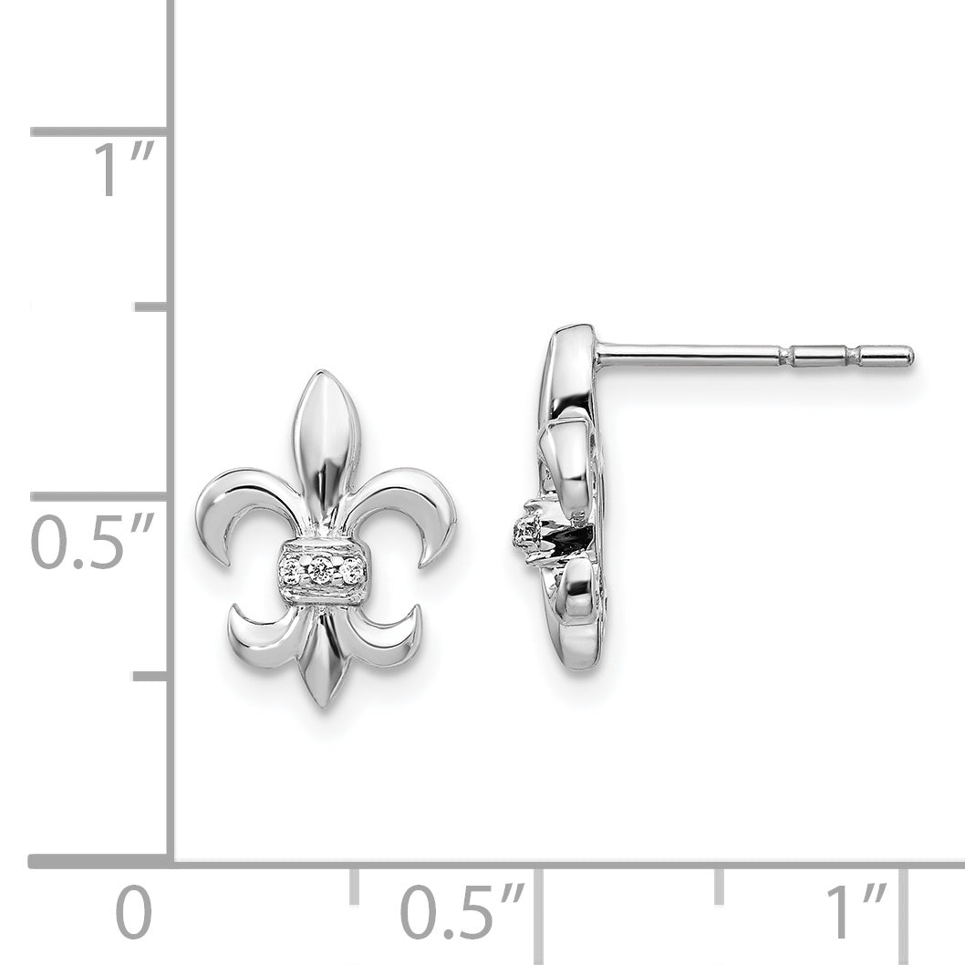 14k White Gold Diamond Fleur de Lis Post Earrings