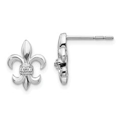 14k White Gold Diamond Fleur de Lis Post Earrings