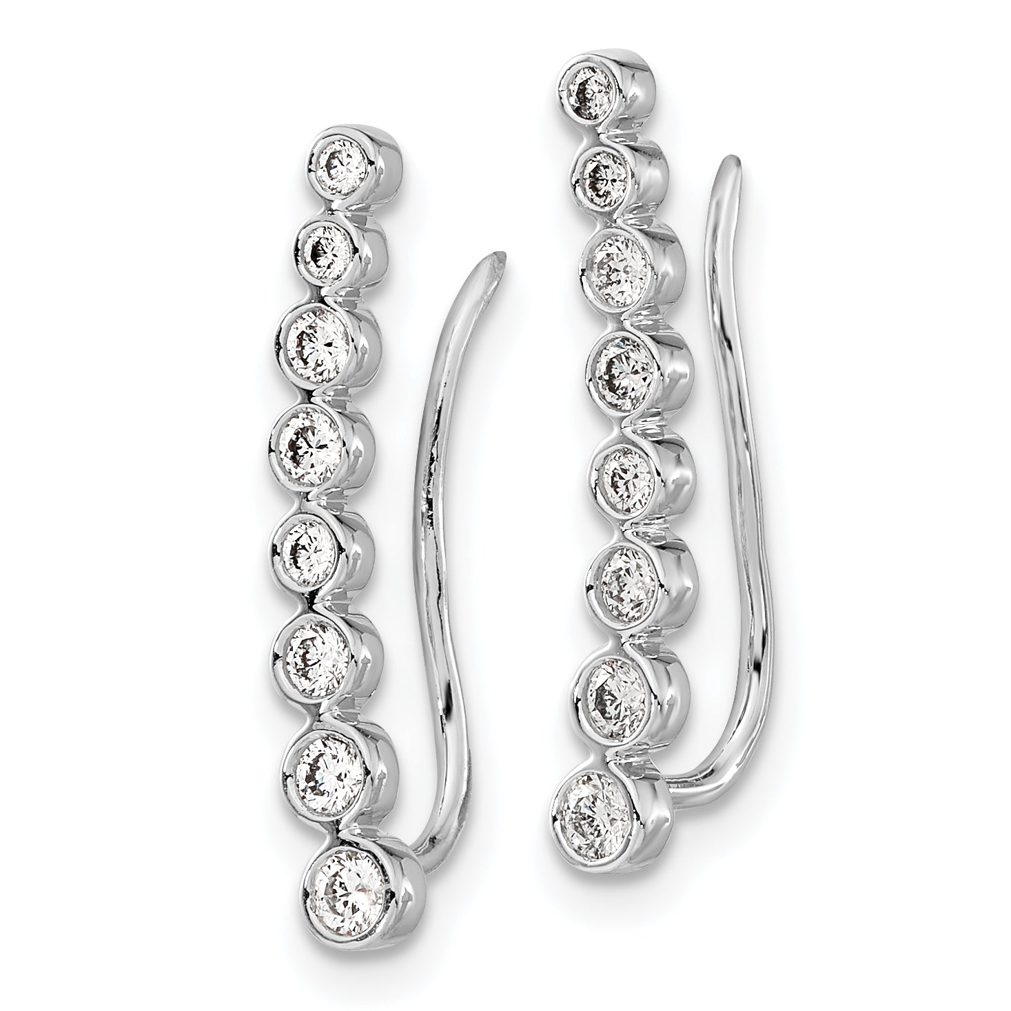 10k White Gold Diamond Graduated Ear Climber Earrings