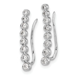 10k White Gold Diamond Graduated Ear Climber Earrings