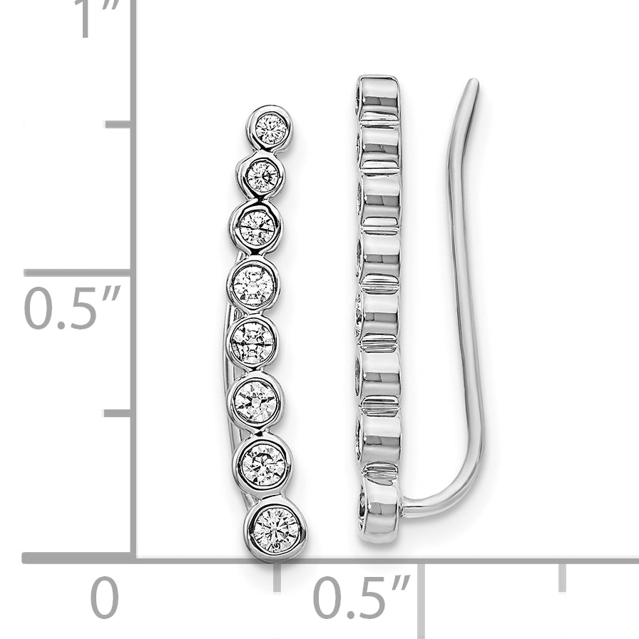 10k White Gold Diamond Graduated Ear Climber Earrings