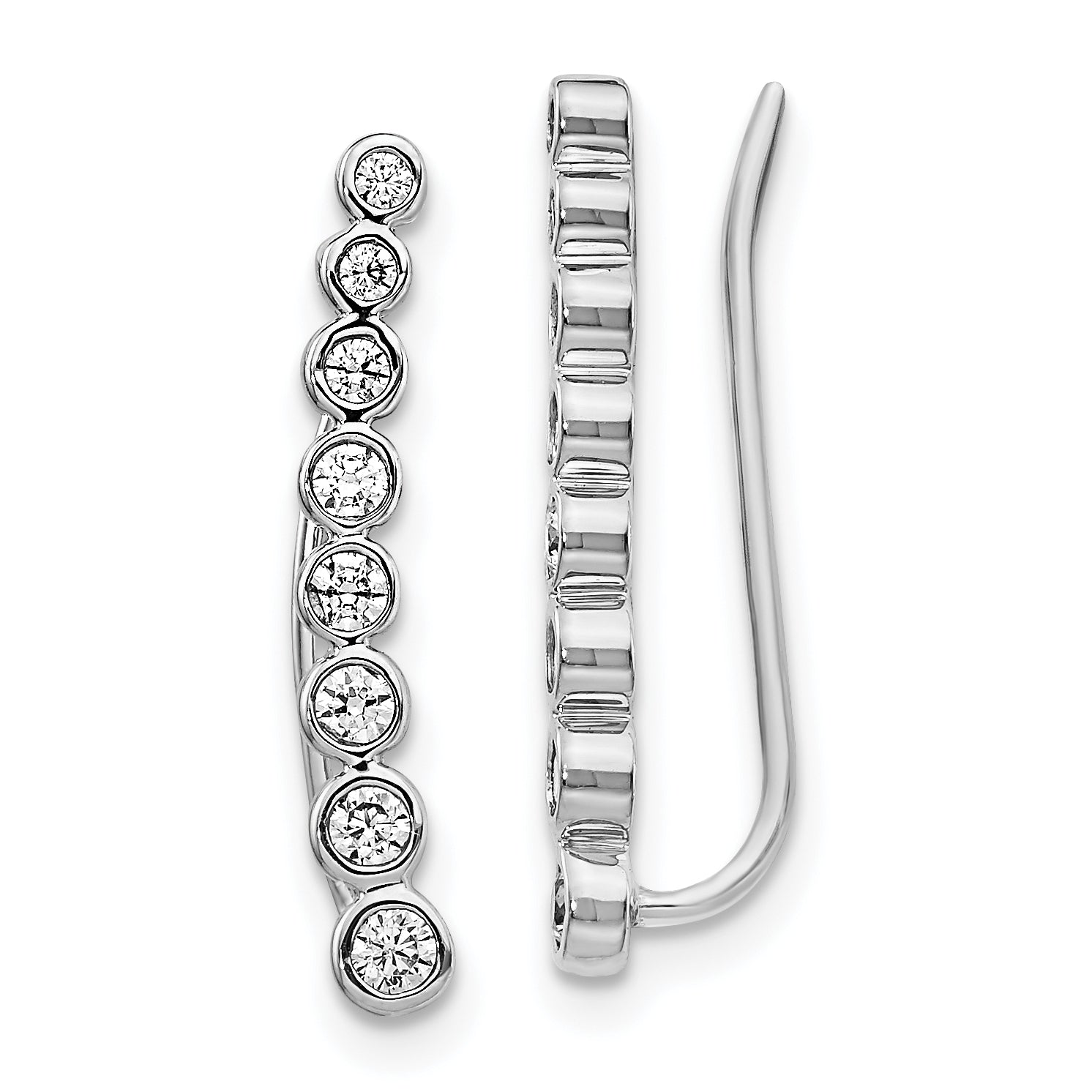 10k White Gold Diamond Graduated Ear Climber Earrings