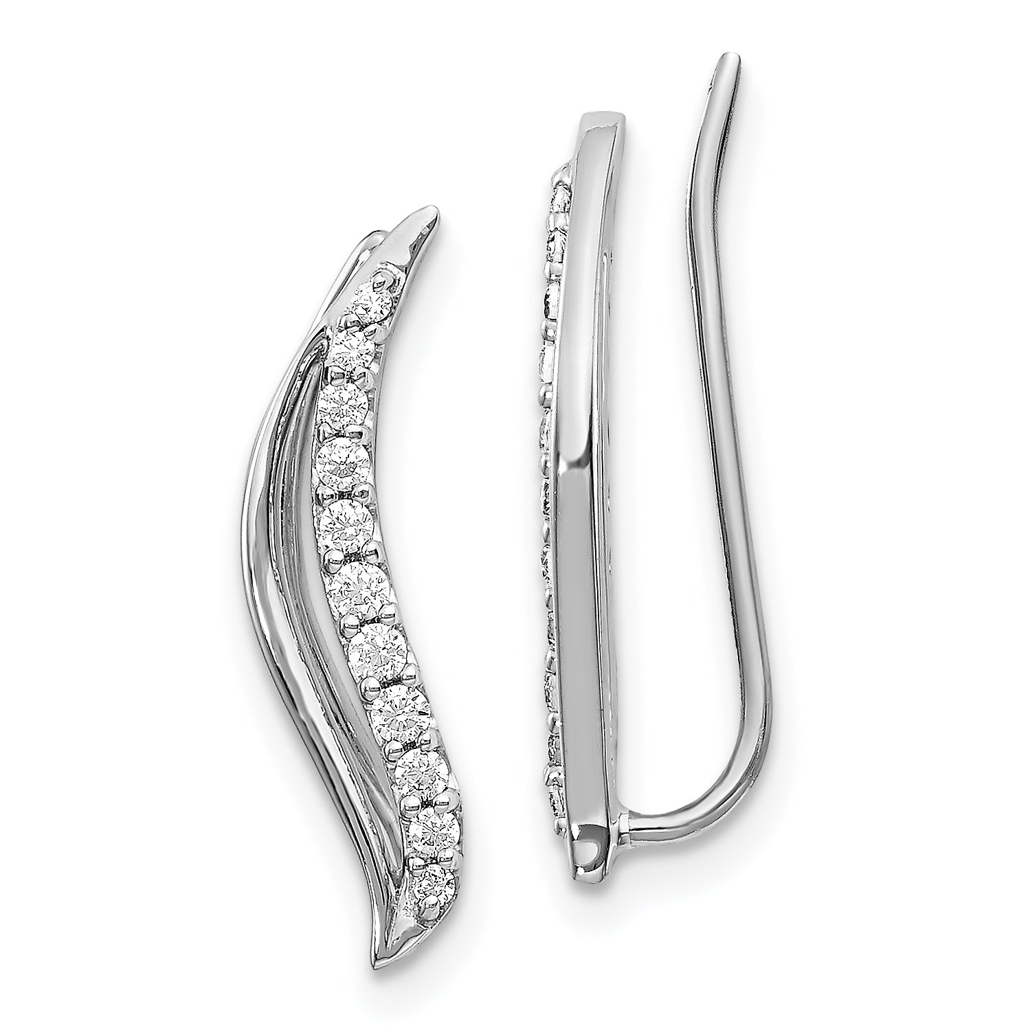 10k White Gold Diamond Wave Ear Climber Earrings